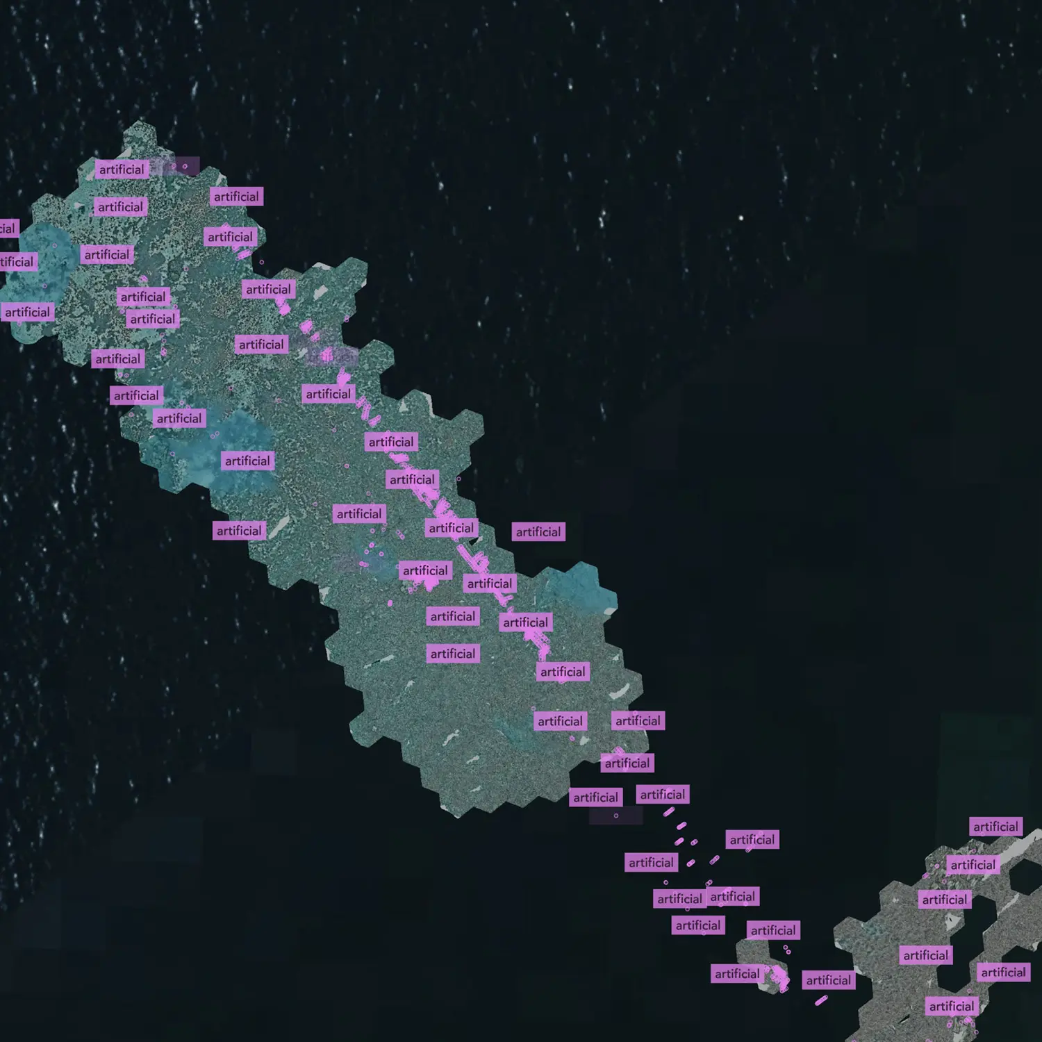 Cosma digital twin of the submarine outfall with georeferenced AI detections.